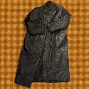 Vintage Jacqueline Ferrar Jacket Size XXL Black Genuine Leather Long Trench Coat